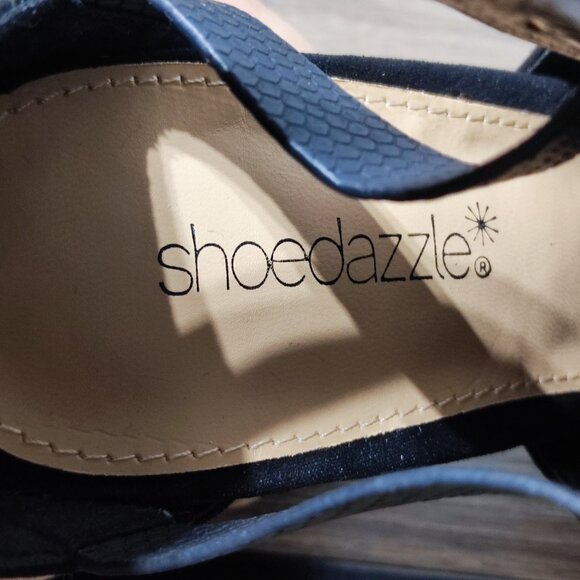 ShoeDazzle Rika Stacked Heeled Sandal Size 8 Black Open Toe - Picture 8 of 13